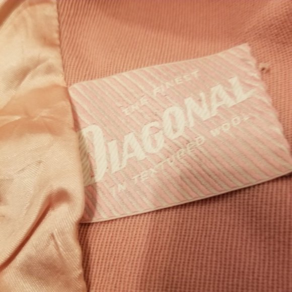 Vintage 50-60's Diagonal Textured Wool Cropped Pink Jacket Worker Union Blazer - Picture 8 of 16